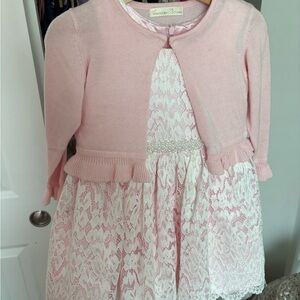 Jessica Ann Pink and White Lace Party Dress with Knit Bolero